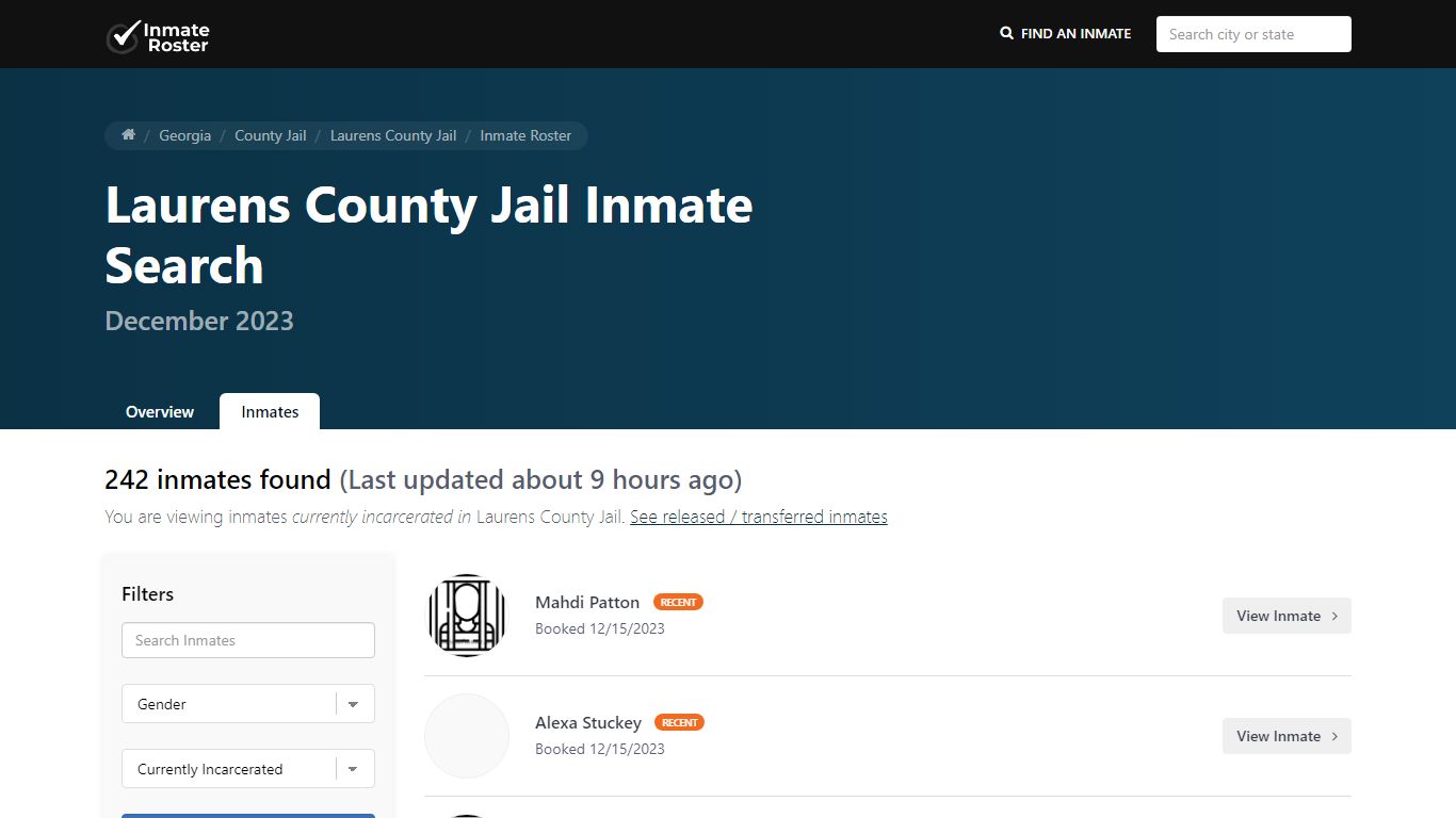 Current Inmate Roster for Today | Laurens County Jail